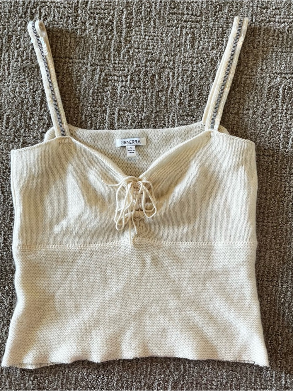 GENERRA Cream Knit Cashmere Lace-Up Cami